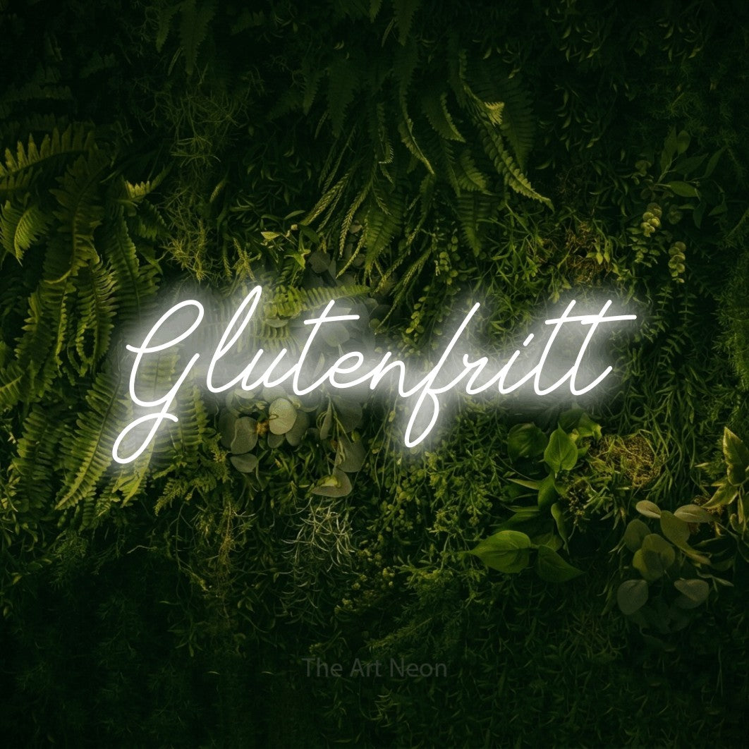 LED neon sign reading “Glutenfritt”, arranged in a single line.