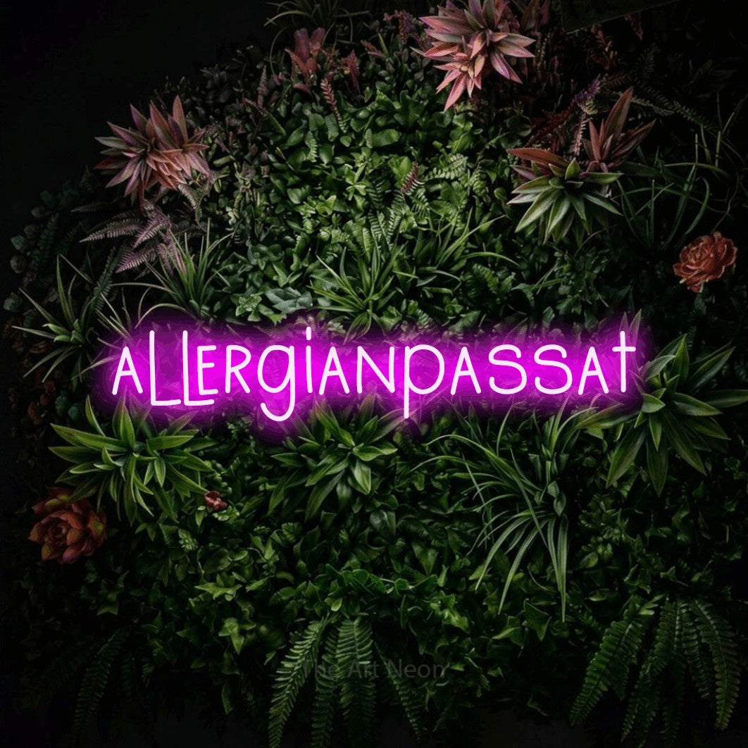 LED neon sign reading “allergianpassat”, arranged in a single line.