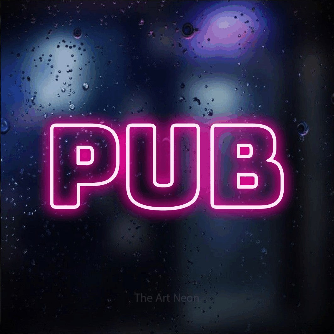 LED neon sign reading “PUB”, arranged in a single line.