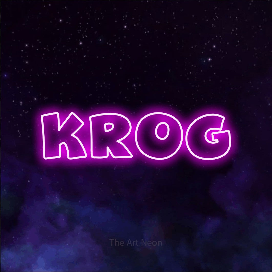 LED neon sign reading “Krog”, arranged in a single line.