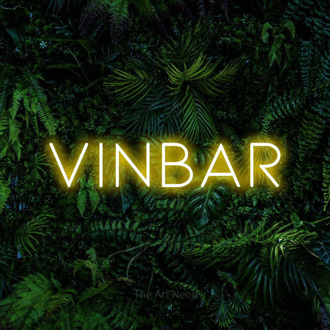 LED neon sign reading “Vinbar”, arranged in a single line.