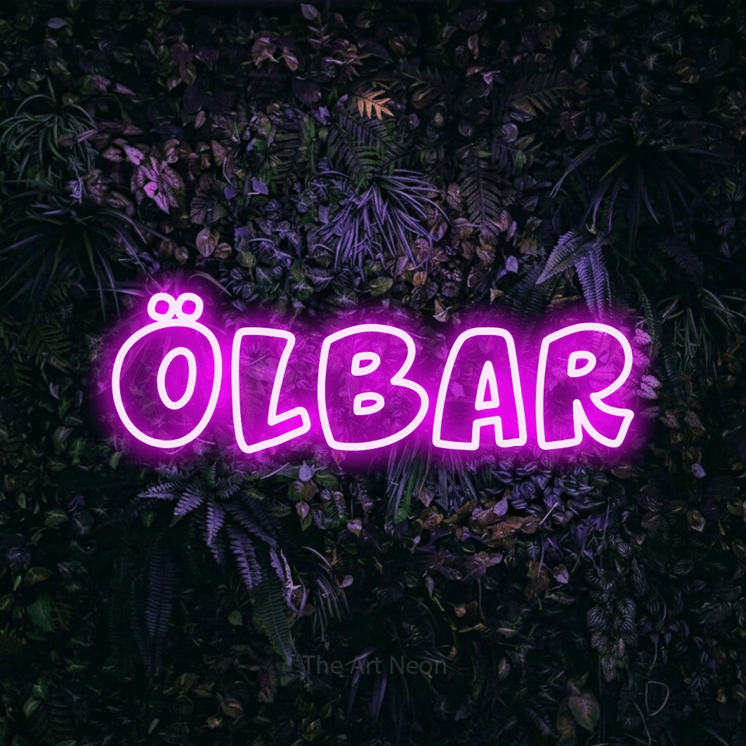 LED neon sign reading “Ölbar”, arranged in a single line.