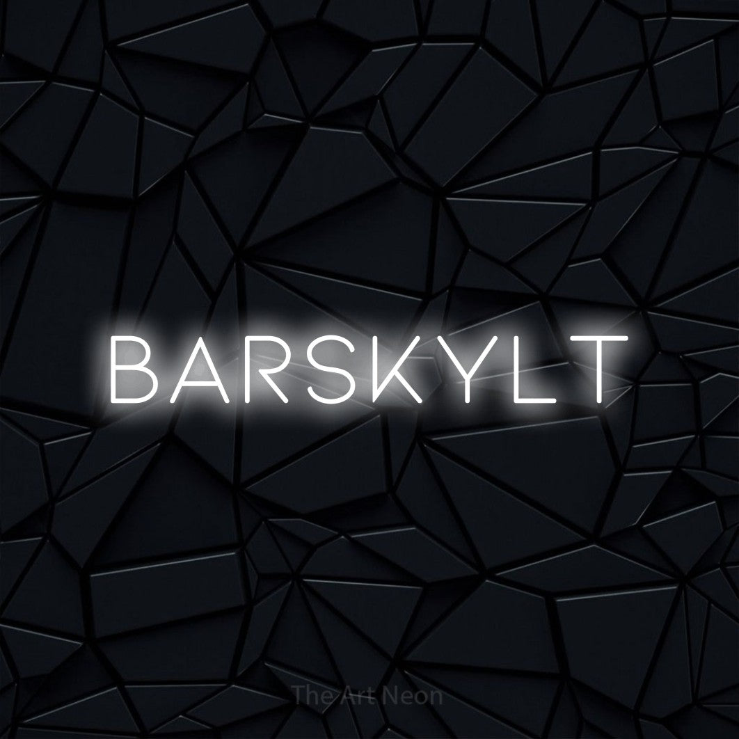 LED neon sign reading “BARSKYLT”, arranged in a single line.