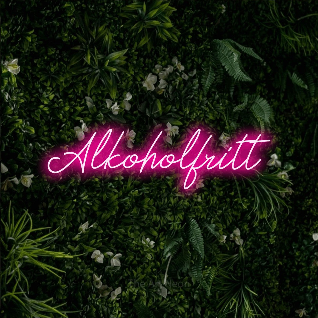 LED neon sign reading “Alkoholfritt”, arranged in a single line.