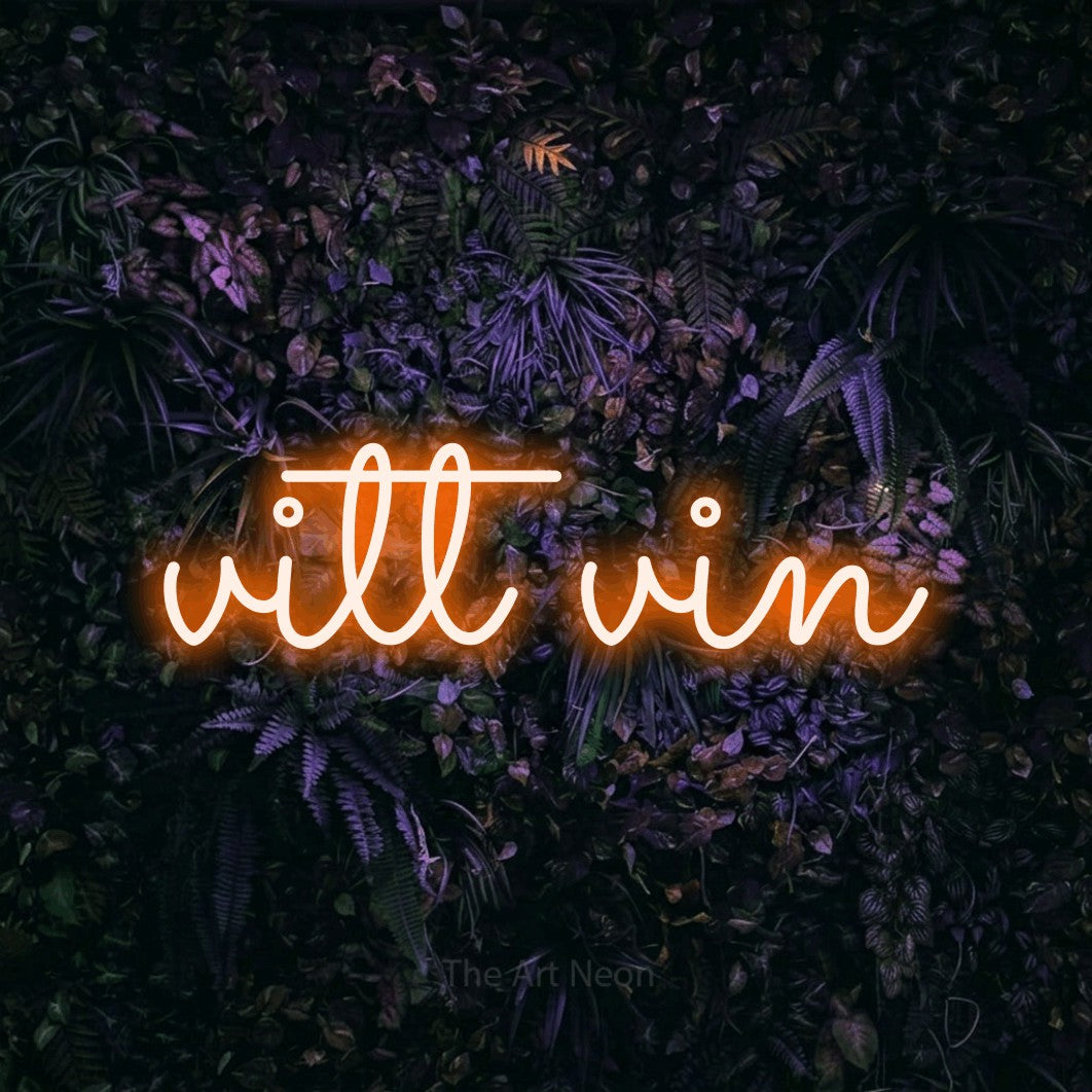 LED neon sign reading “vitt vin”, arranged in a single line.