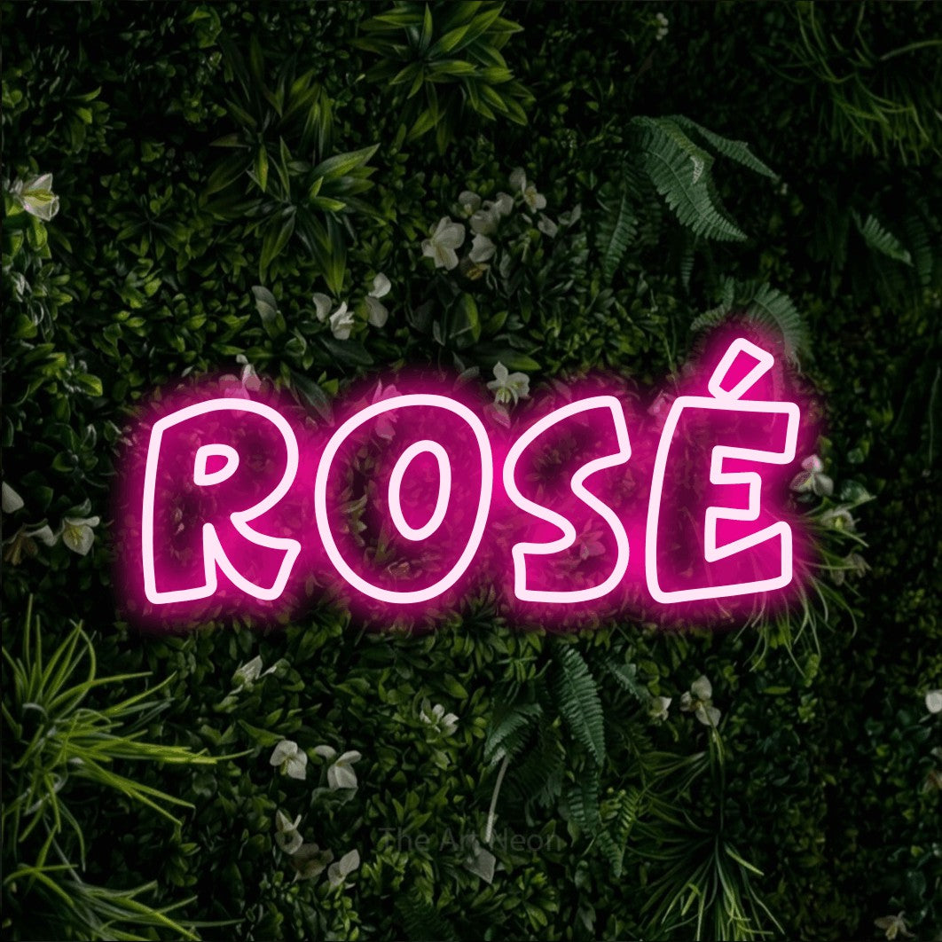 LED neon sign reading “Rosé”, arranged in a single line.