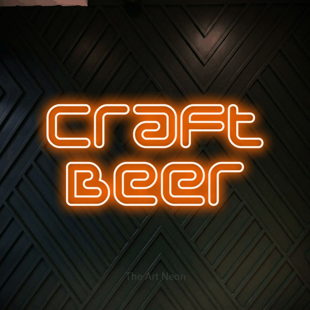LED neon sign reading “Craft Beer”, arranged in 2 lines.