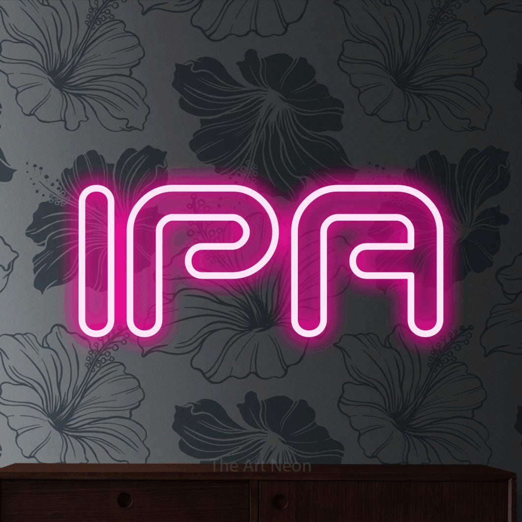 LED neon sign reading “IPA”, arranged in a single line.