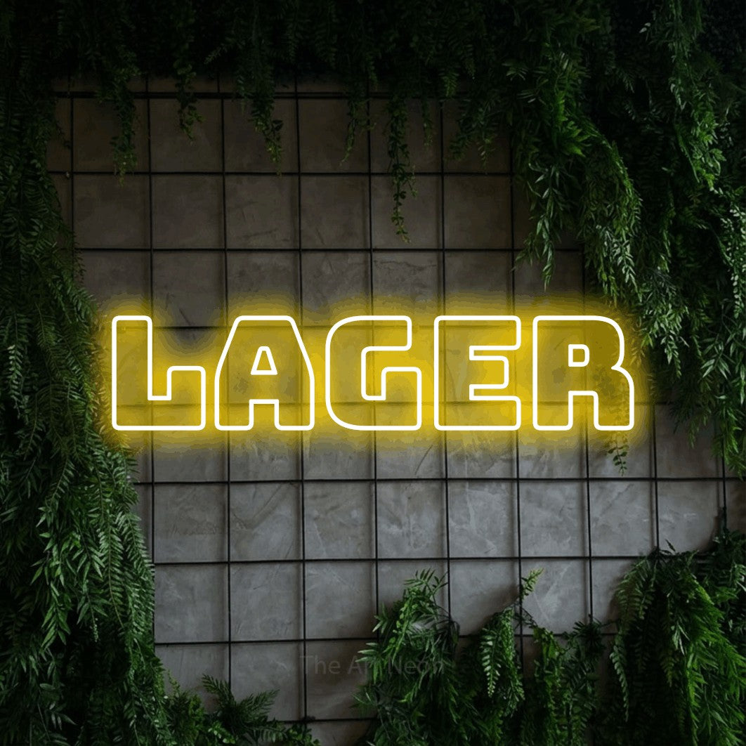 LED neon sign reading “Lager”, arranged in a single line.