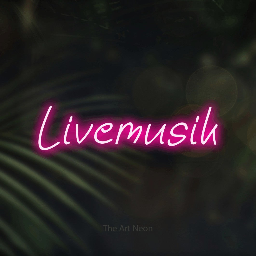 LED neon sign reading “Livemusik”, arranged in a single line.