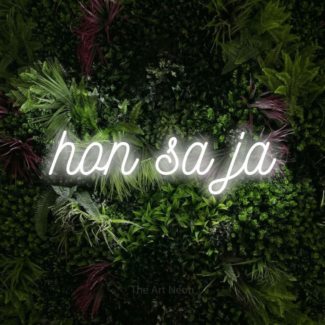 LED neon sign reading “hon sa ja”, arranged in a single line.