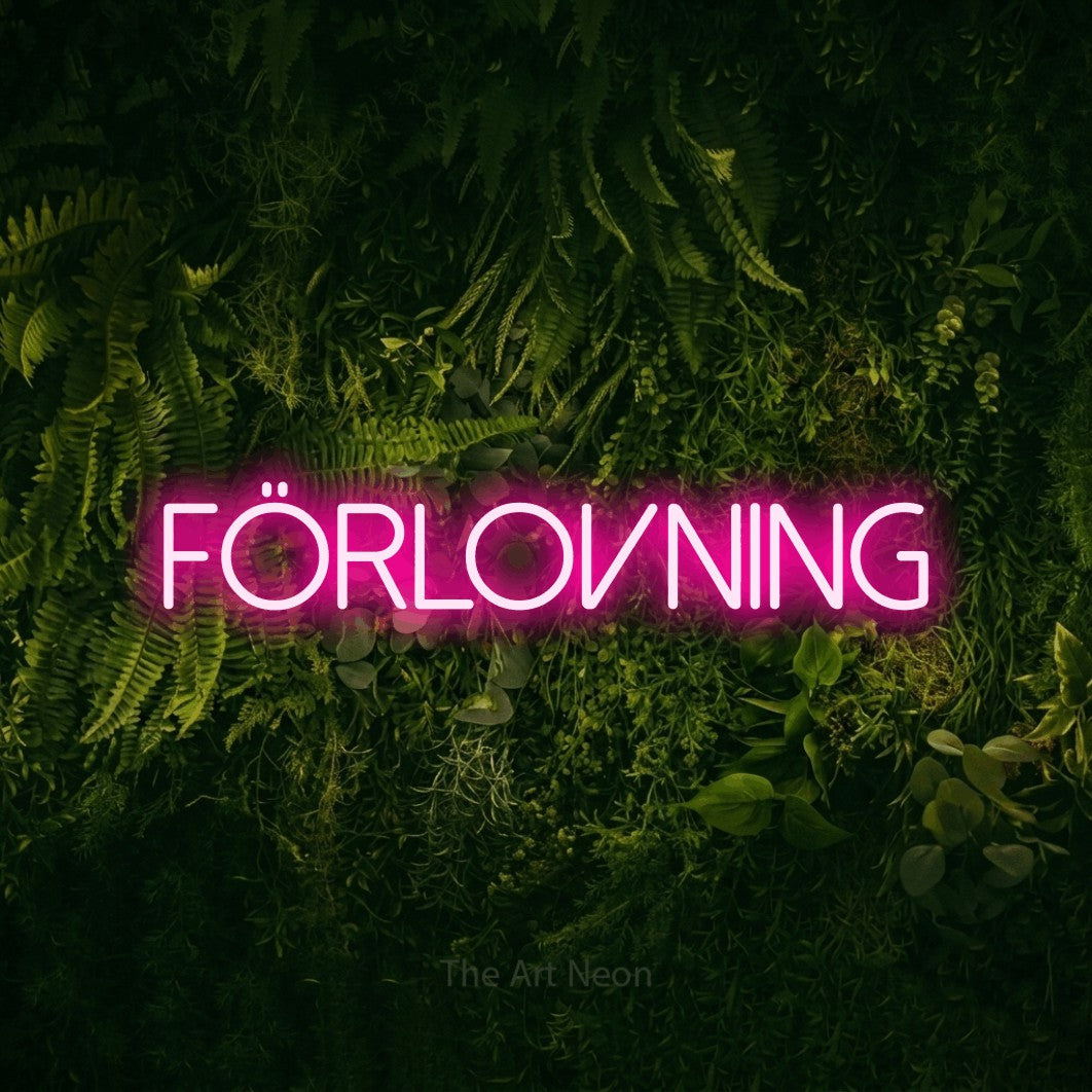 LED neon sign reading “FÖRLOVNING”, arranged in a single line.