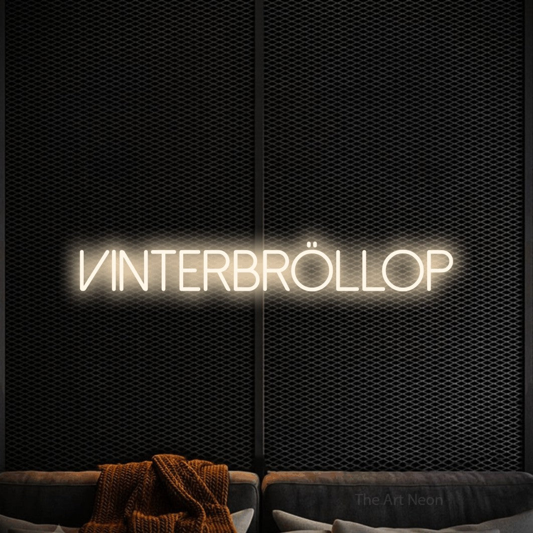 LED neon sign reading “VINTERBRÖLLOP”, arranged in a single line.