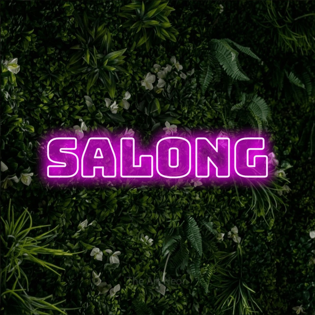 LED neon sign reading “salong”, arranged in a single line.