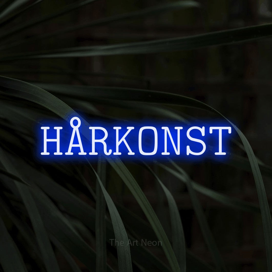 LED neon sign reading “HÅRKONST”, arranged in a single line.