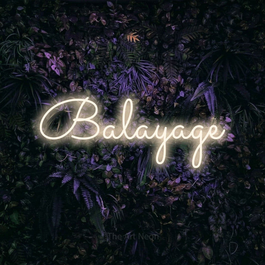 LED neon sign reading “Balayage”, arranged in a single line.