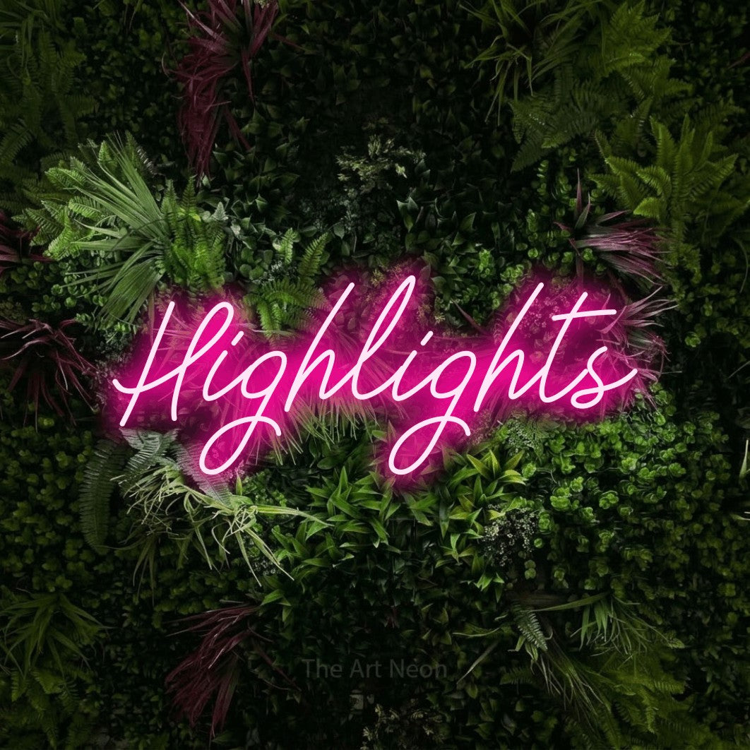 LED neon sign reading “Highlights”, arranged in a single line.
