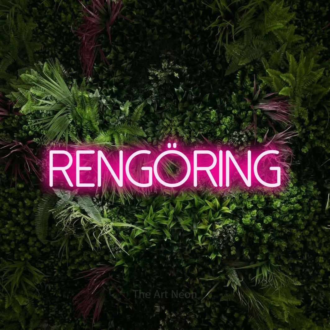 LED neon sign reading “RENGÖRING”, arranged in a single line.