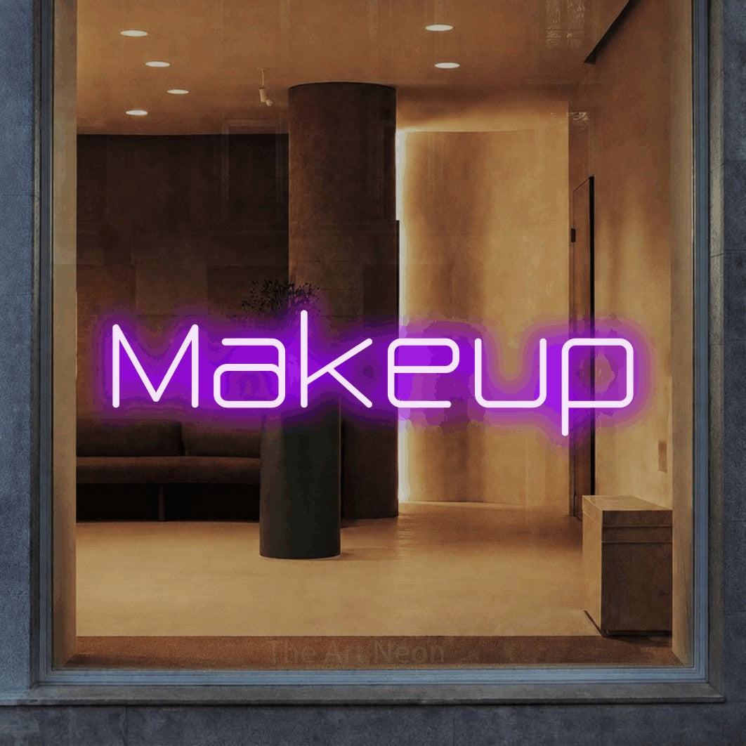 LED neon sign reading “Makeup”, arranged in a single line.