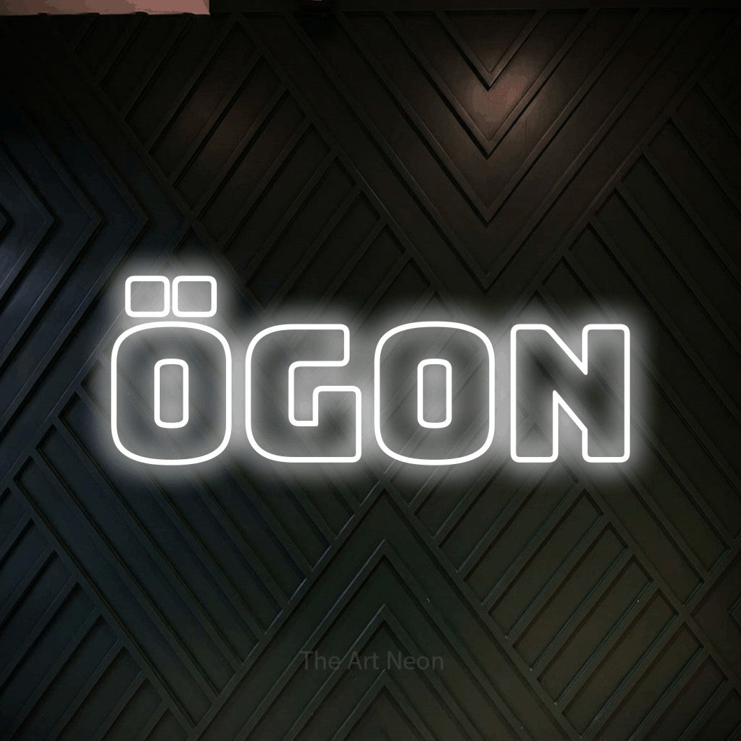 LED neon sign reading “Ögon”, arranged in a single line.