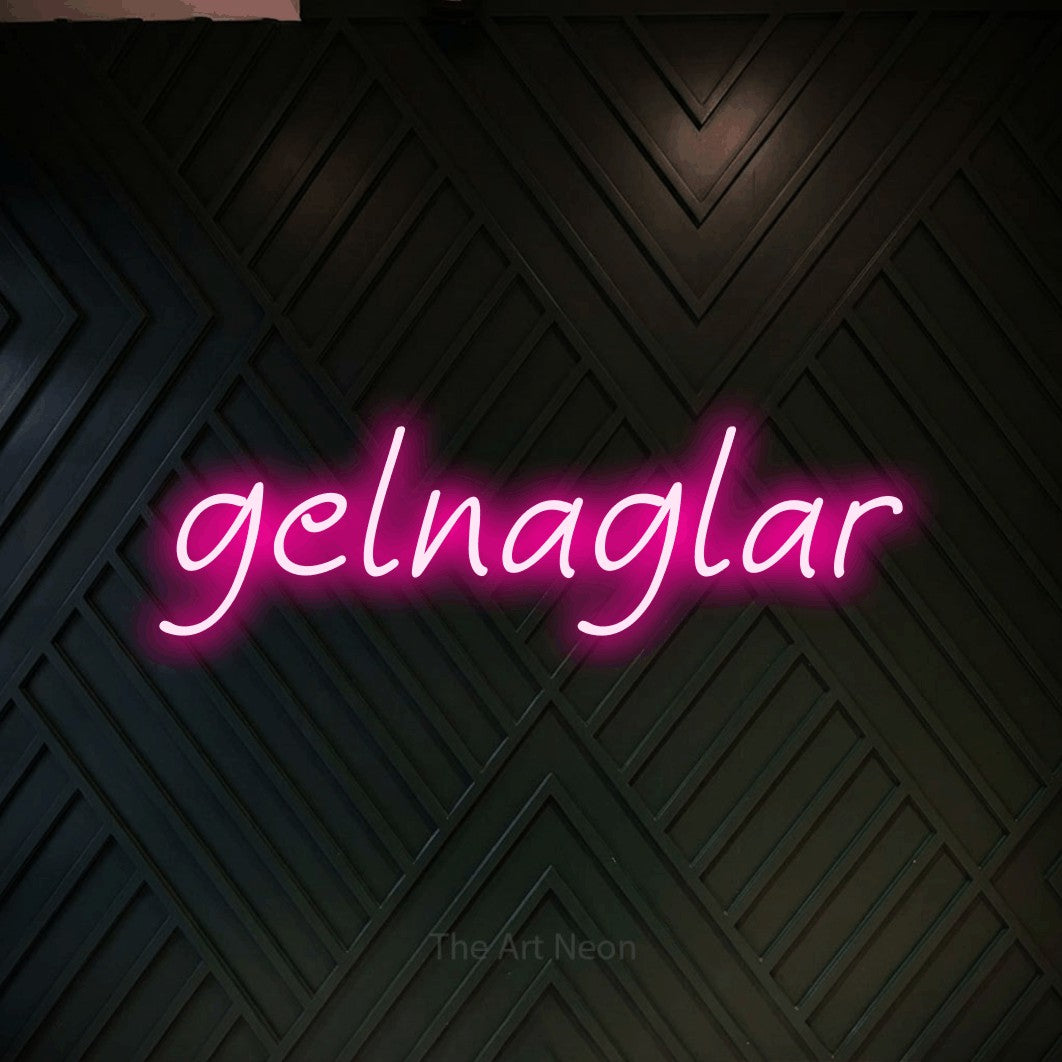 LED neon sign reading “gelnaglar”, arranged in a single line.