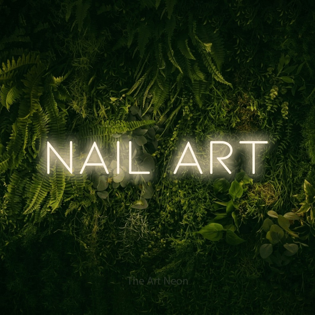 LED neon sign reading “NAIL ART”, arranged in a single line.