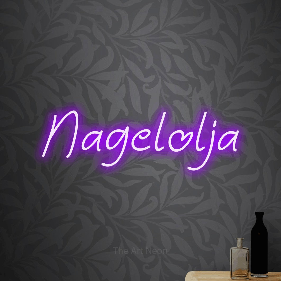 LED neon sign reading “Nagelolja”, arranged in a single line.