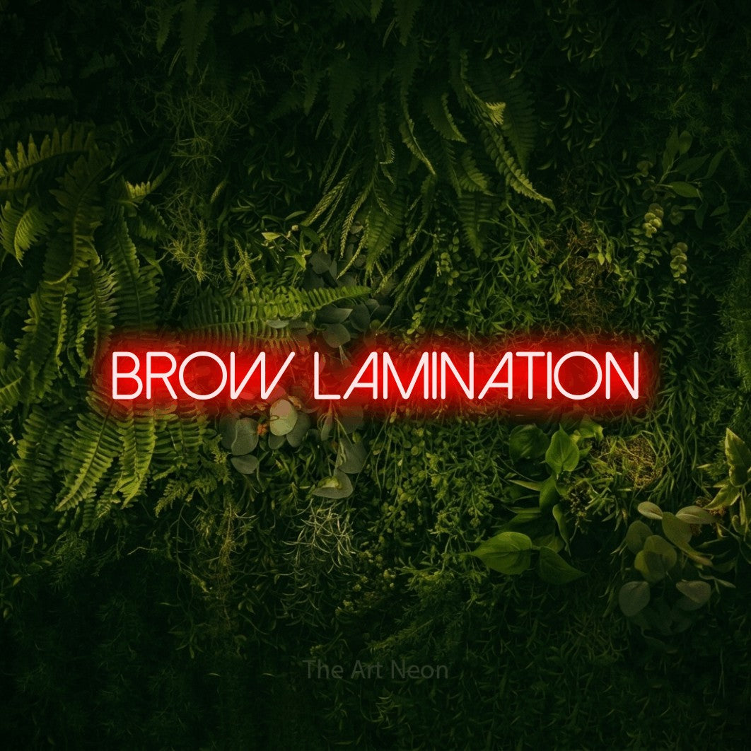 LED neon sign reading “Brow lamination”, arranged in a single line.