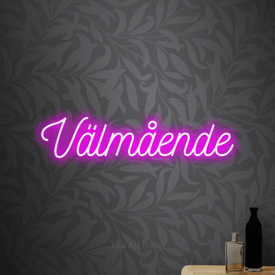 LED neon sign reading “Välmående”, arranged in a single line.