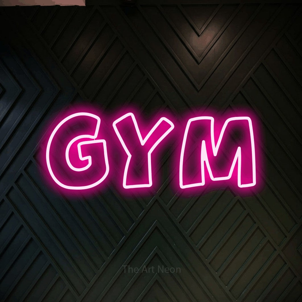 LED neon sign reading “GYM”, arranged in a single line.