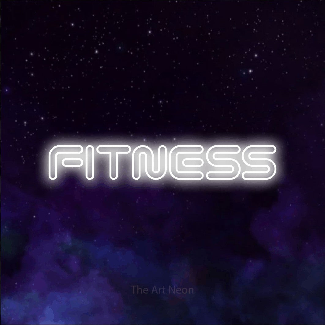 LED neon sign reading “FITNESS”, arranged in a single line.
