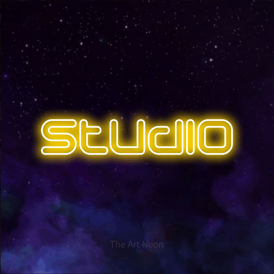 LED neon sign reading “Studio”, arranged in a single line.
