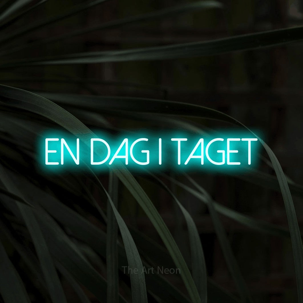 LED neon sign reading “En Dag I Taget”, arranged in a single line.