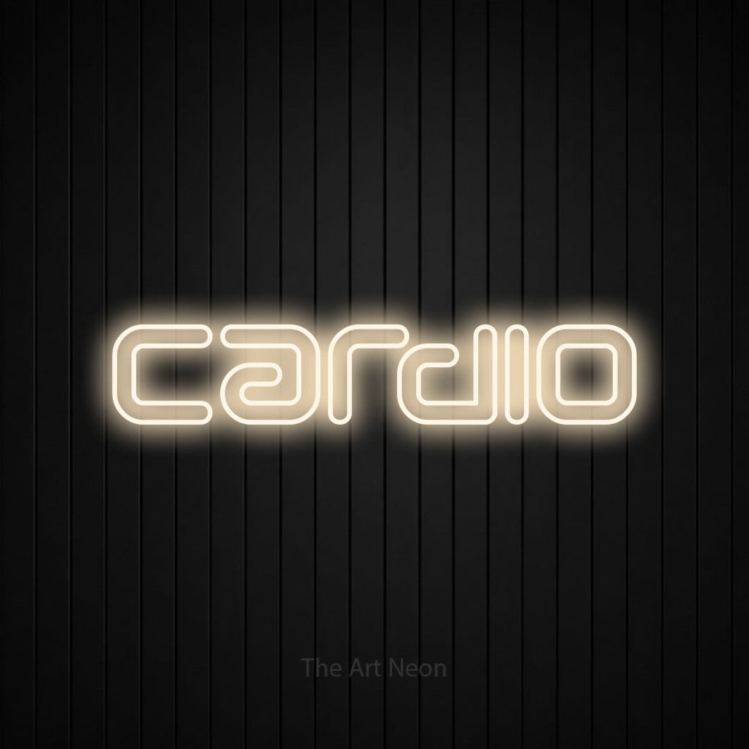 LED neon sign reading “Cardio”, arranged in a single line.