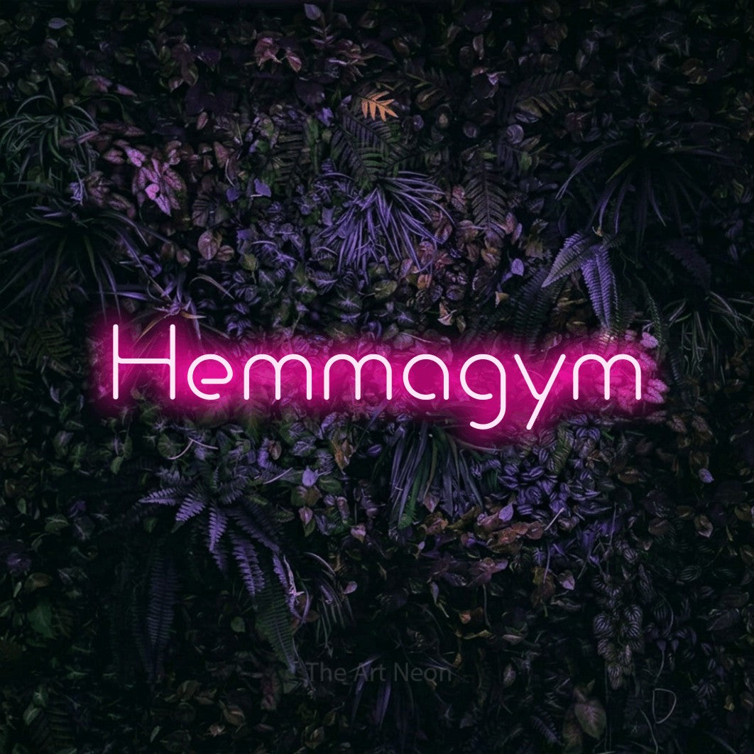 LED neon sign reading “Hemmagym”, arranged in a single line.