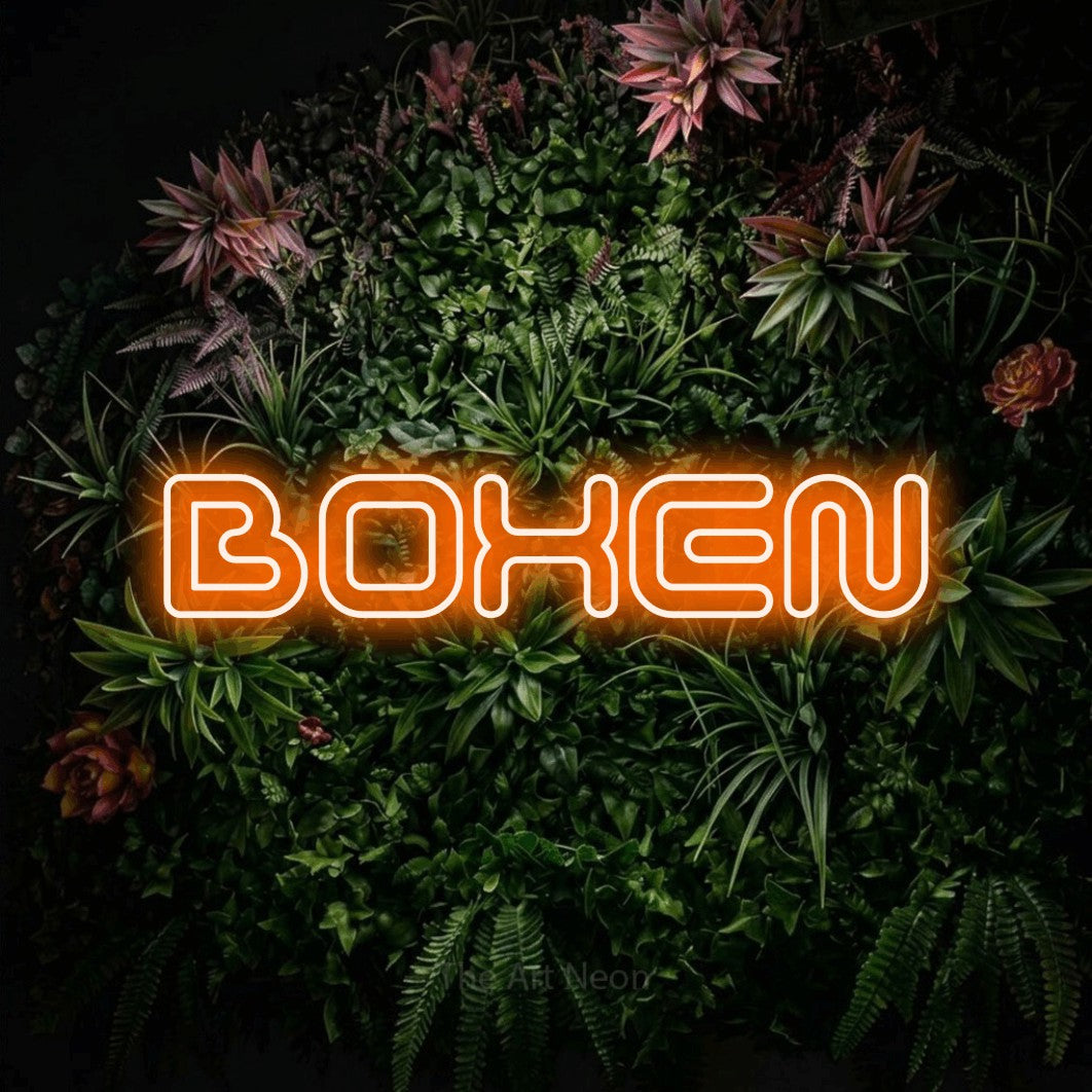 LED neon sign reading “BOXEN”, arranged in a single line.