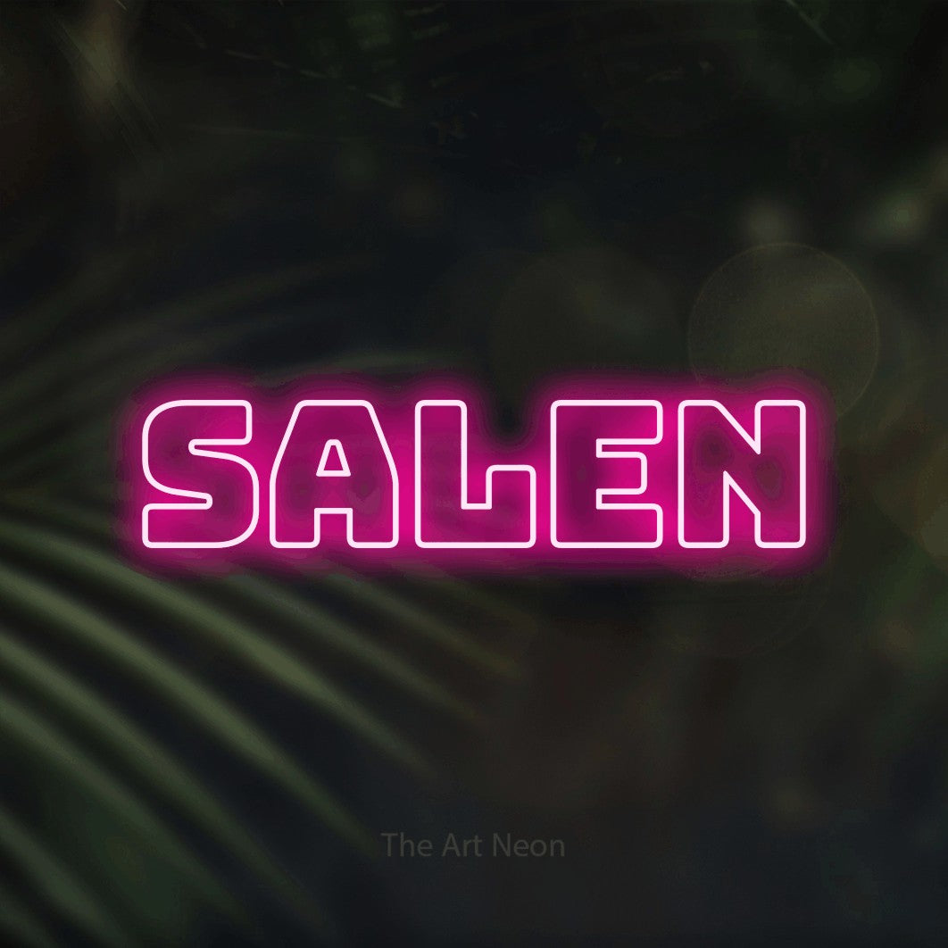 LED neon sign reading “SALEN”, arranged in a single line.