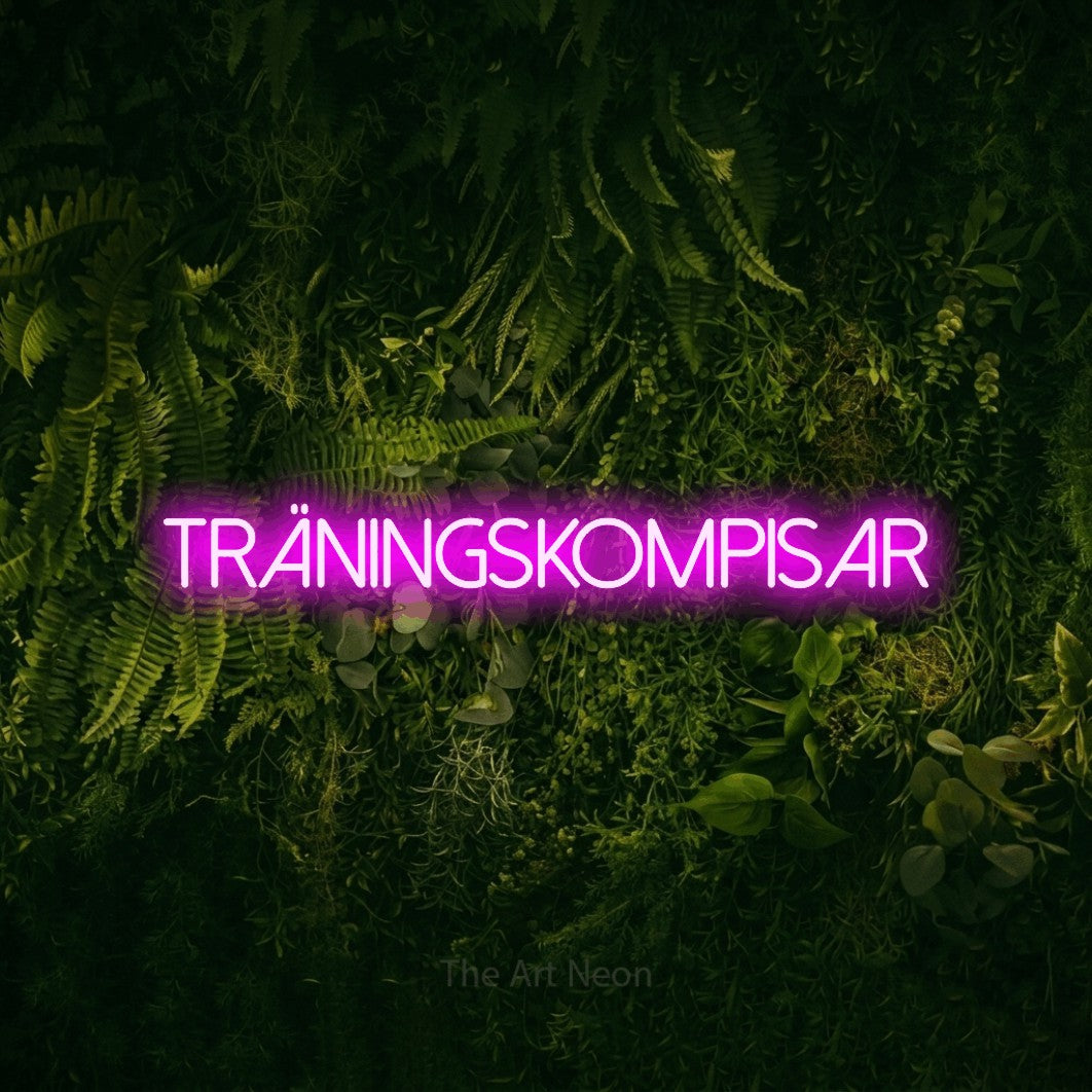 LED neon sign reading “Träningskompisar”, arranged in a single line.