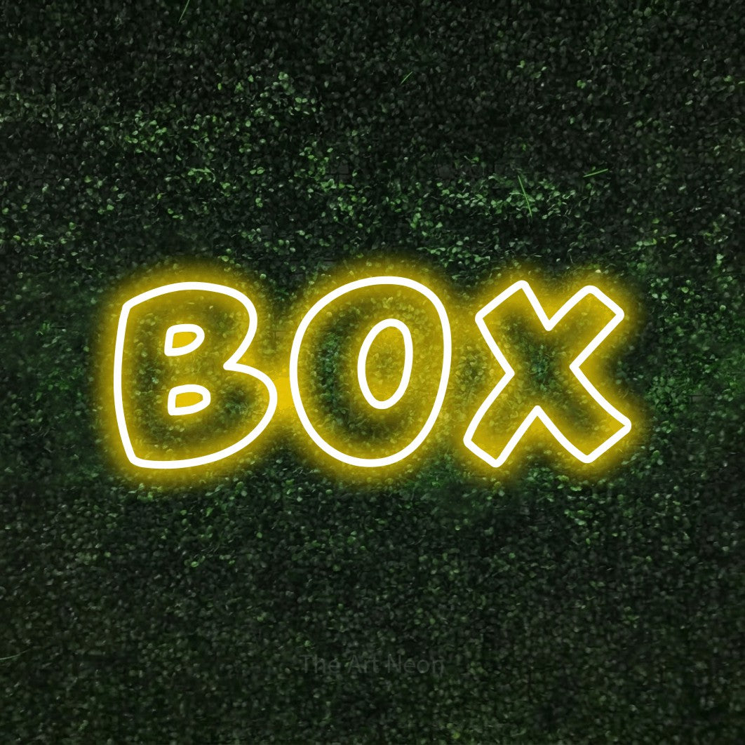 LED neon sign reading “Box”, arranged in a single line.