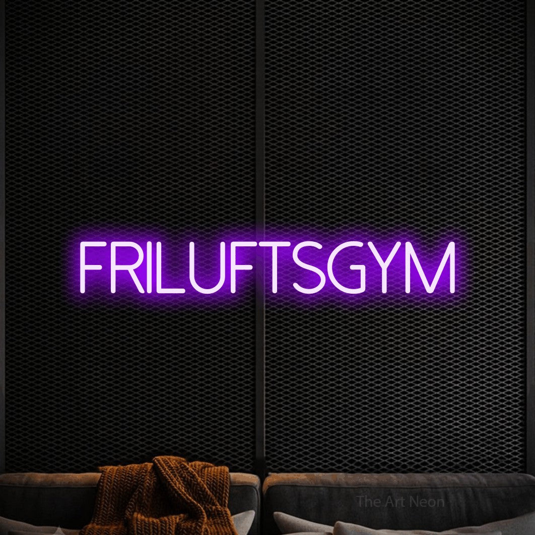 LED neon sign reading “Friluftsgym”, arranged in a single line.