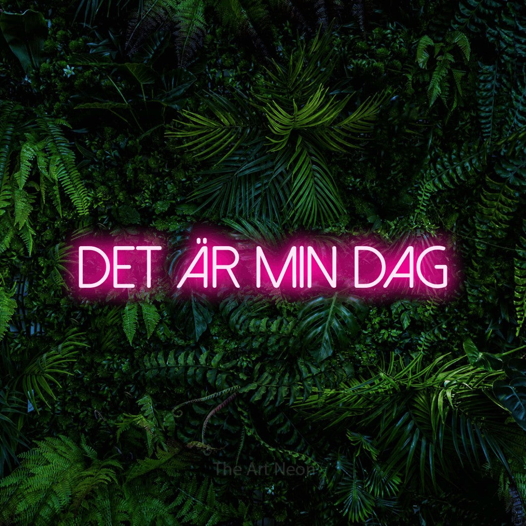 LED neon sign reading “Det Är Min Dag”, arranged in a single line.