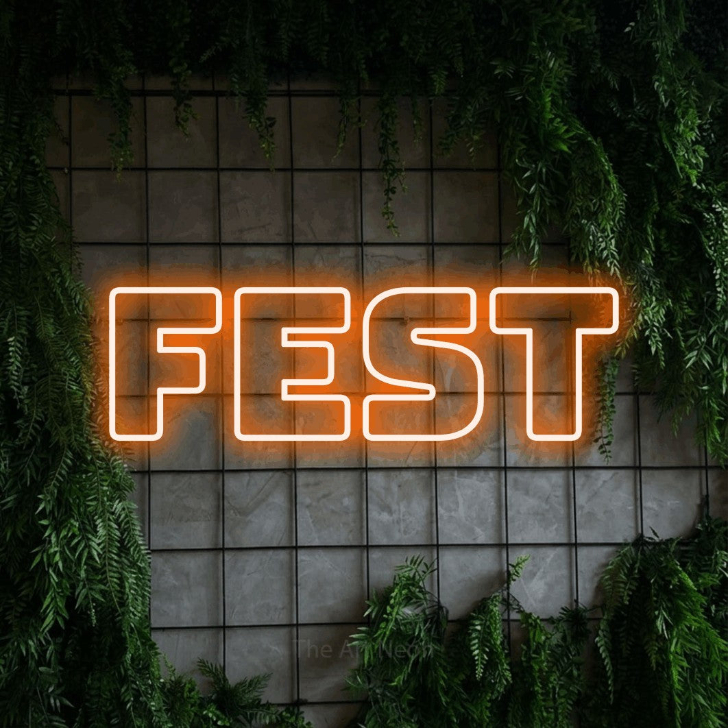 LED neon sign reading “Fest”, arranged in a single line.