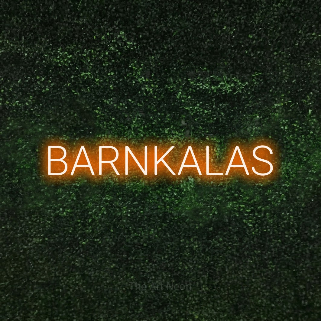 LED neon sign reading “BARNKALAS”, arranged in a single line.