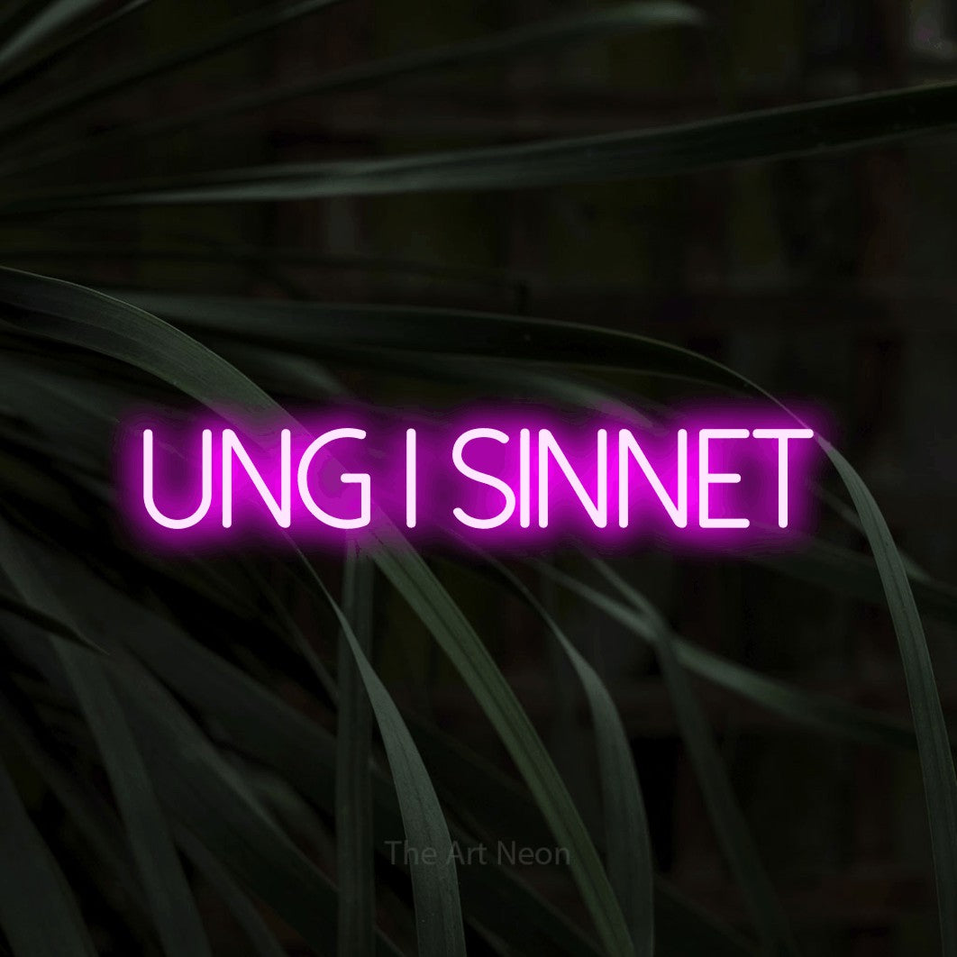 LED neon sign reading “ung i sinnet”, arranged in a single line.