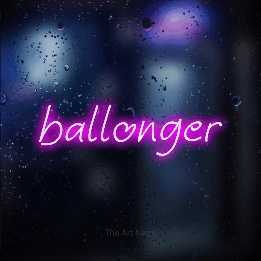 LED neon sign reading “ballonger”, arranged in a single line.