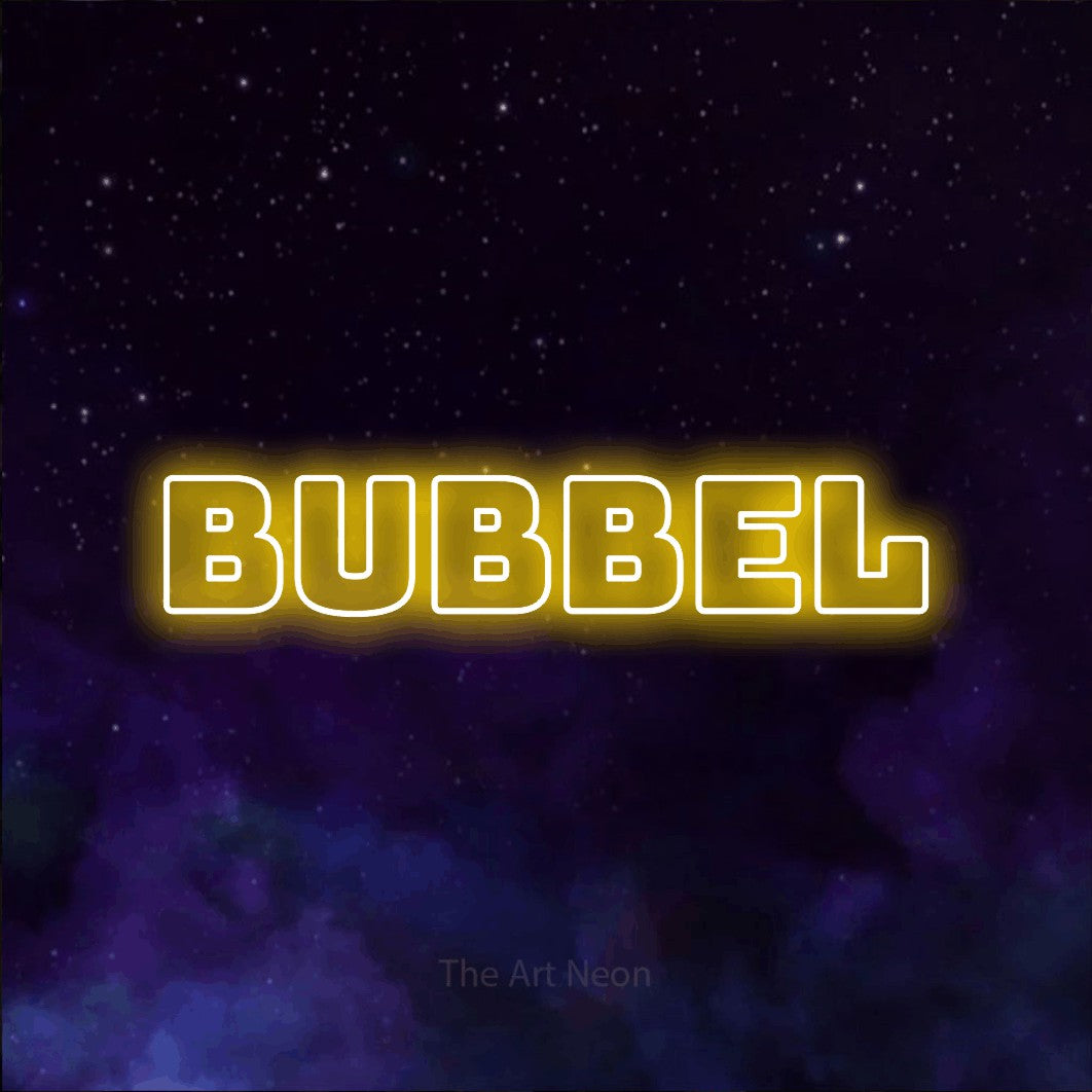 LED neon sign reading “BUBBEL”, arranged in a single line.