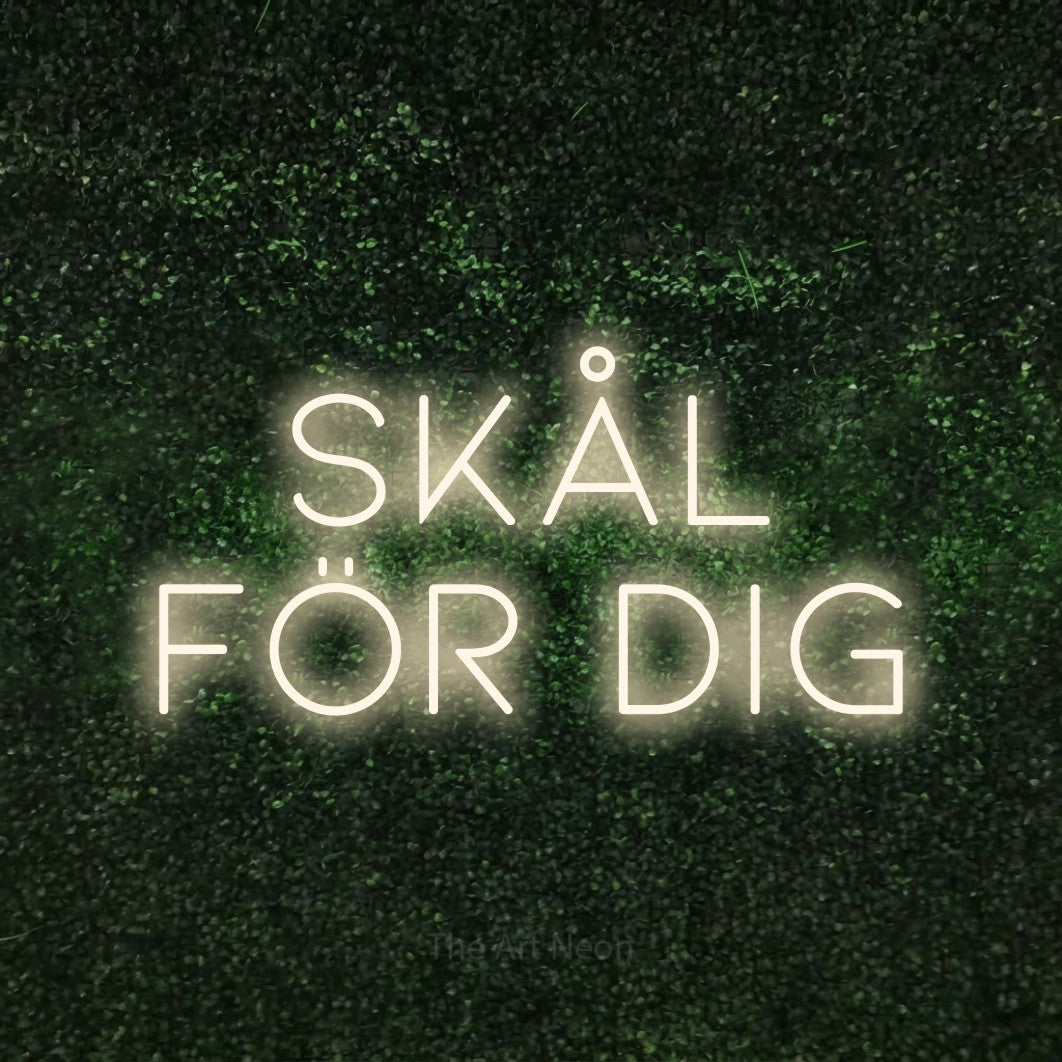 LED neon sign reading “skål för dig”, arranged in 2 lines.