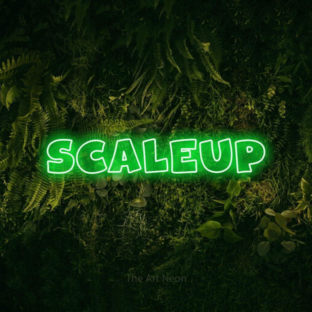 LED neon sign reading “SCALEUP”, arranged in a single line.