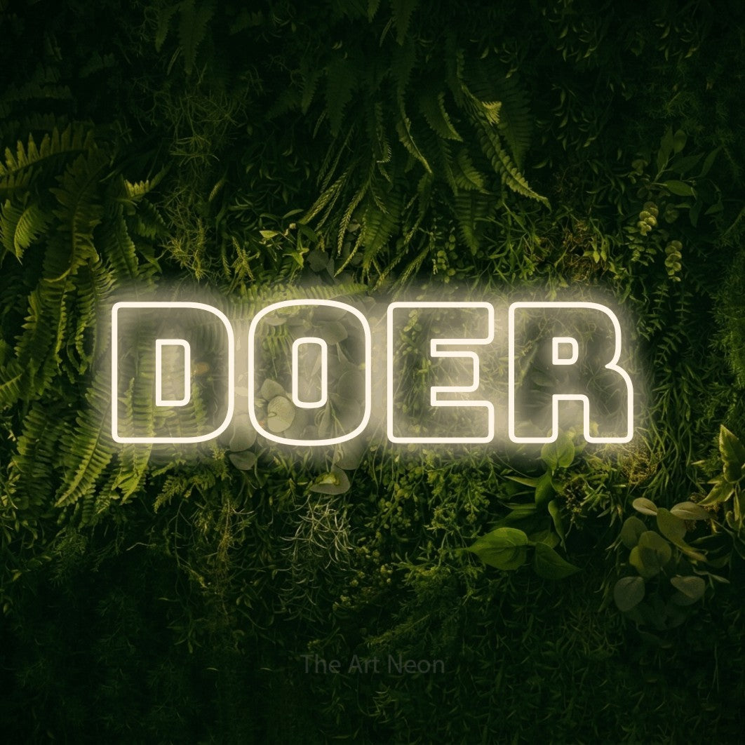 LED neon sign reading “Doer”, arranged in a single line.