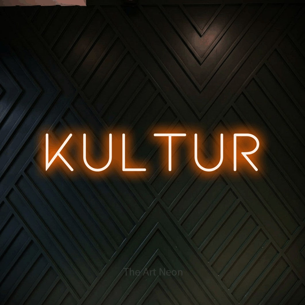 LED neon sign reading “kultur”, arranged in a single line.